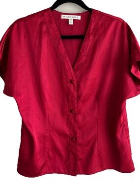 Retro Victoria’s Secret Red Satin Pajama Set Y2K Medium button down and Shorts